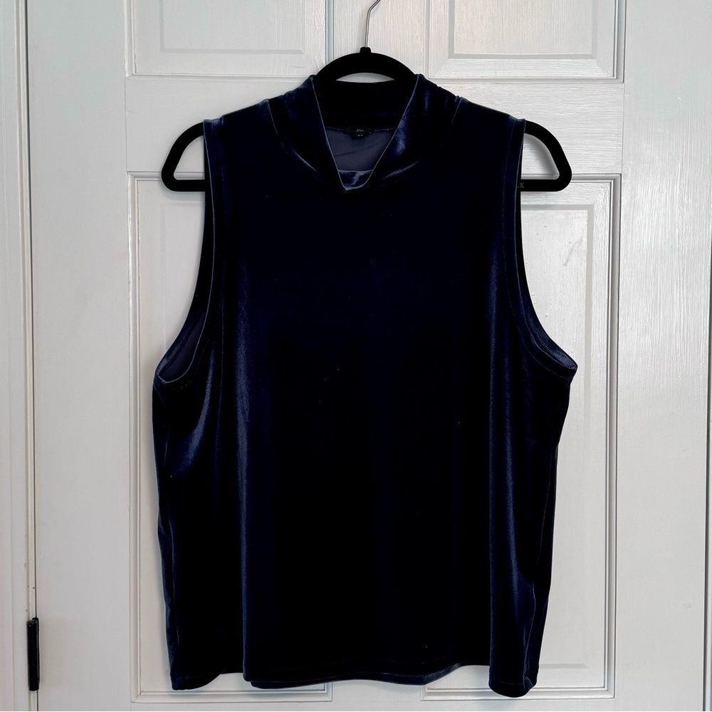 J. Crew | Mockneck Stretch Velvet Sleeveless Top, Navy Blue, Size XL - EUC